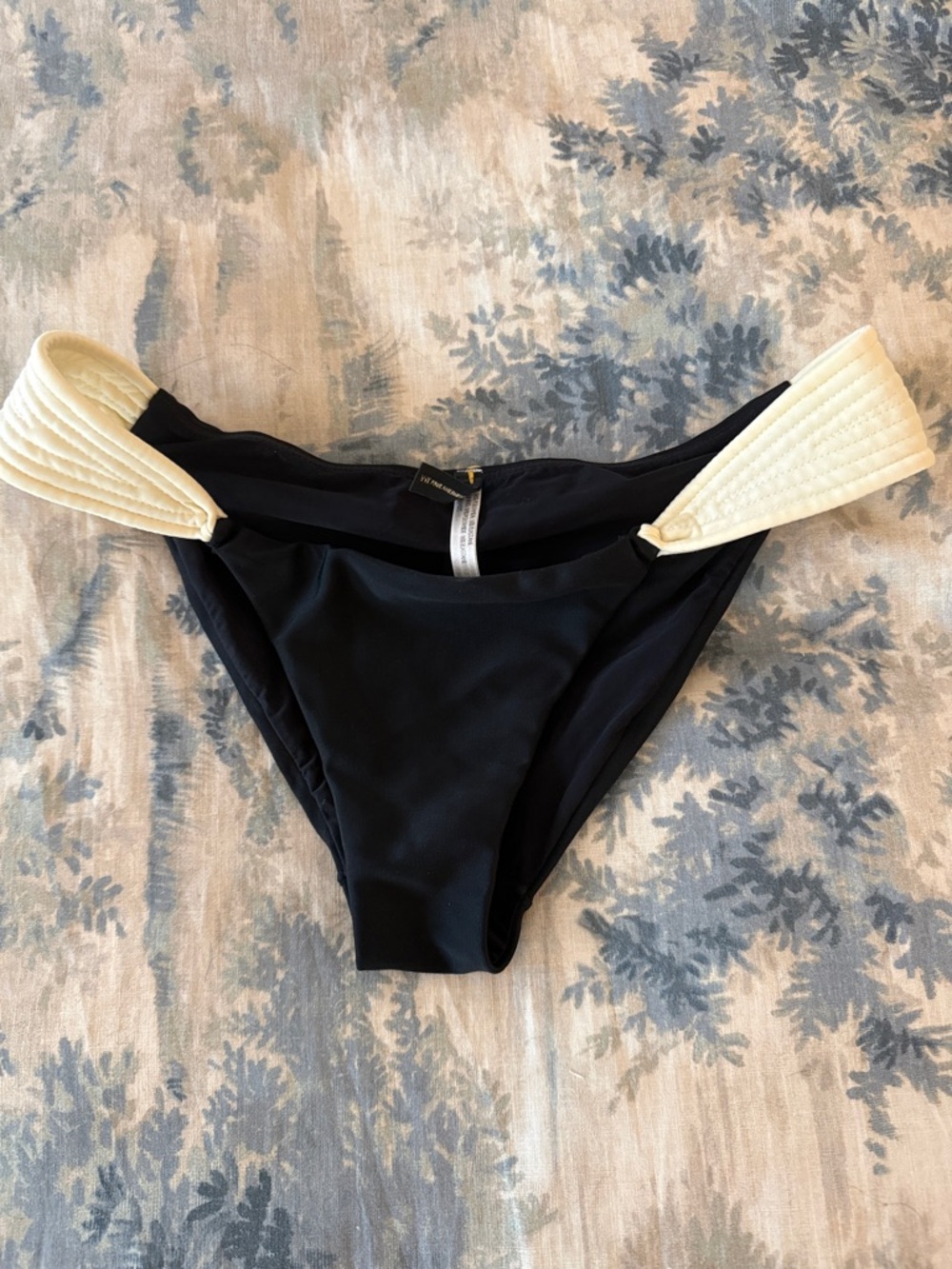 Vix Black Bikini Bottom with Cream Quilted Side Straps